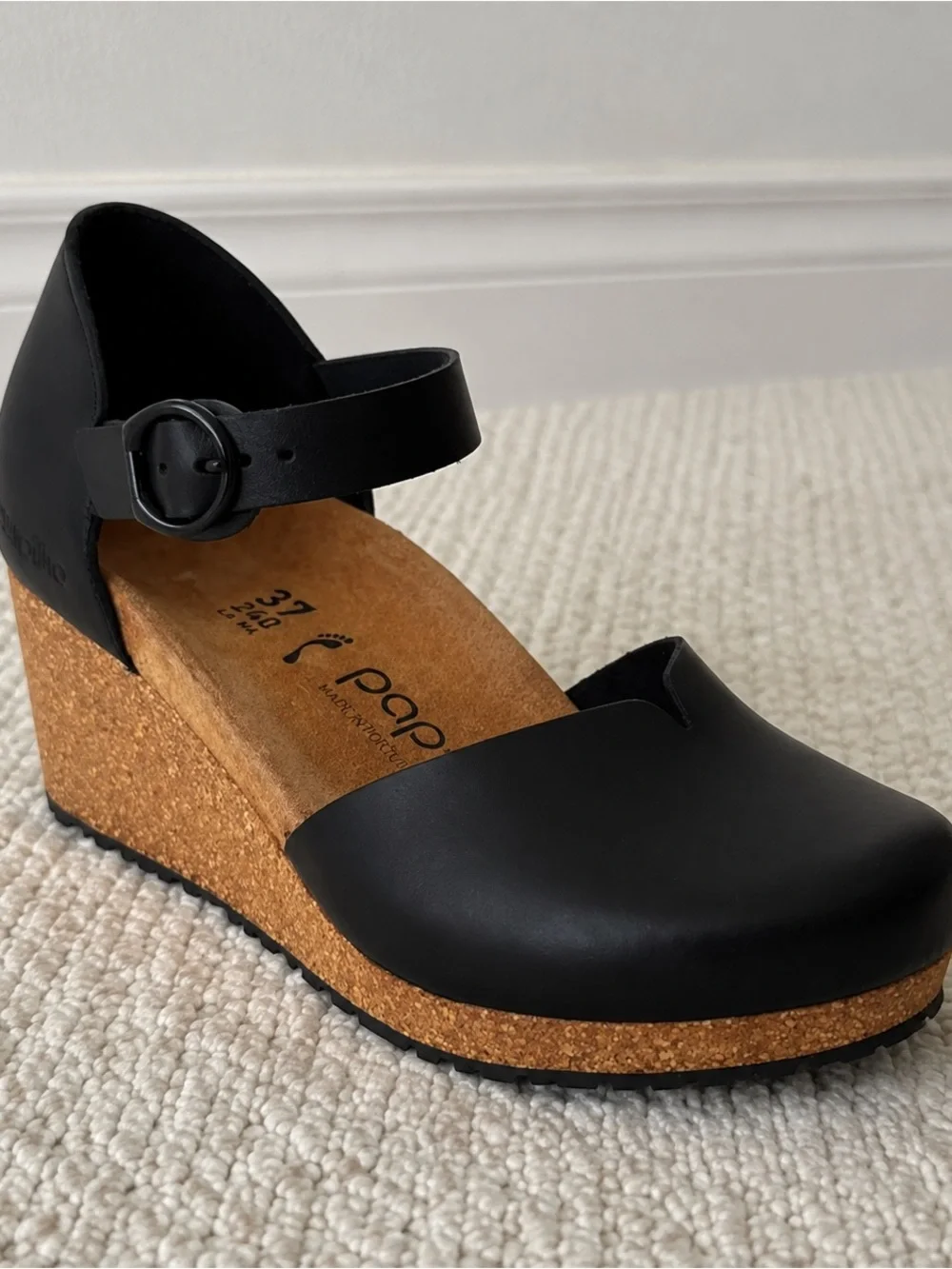 Black Cork Wedge Mary Jane Sandal -